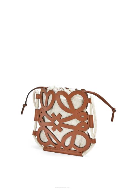 Tan/Ecru Anagram cut-out crossbody in classic calfskin and canvas Loewe 84PR327 Women