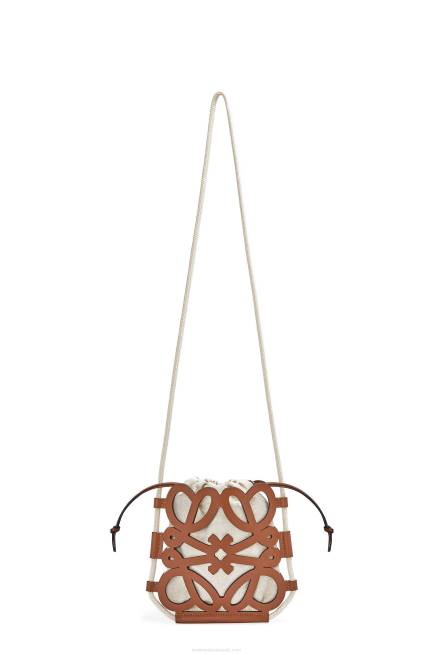 Tan/Ecru Anagram cut-out crossbody in classic calfskin and canvas Loewe 84PR327 Women