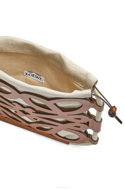 Tan/Ecru Anagram cut-out crossbody in classic calfskin and canvas Loewe 84PR327 Women