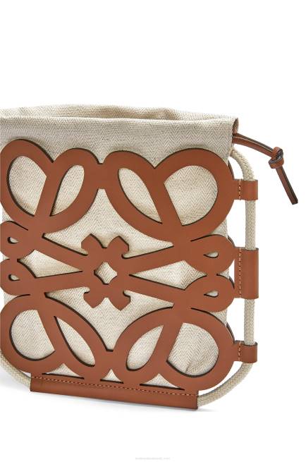 Tan/Ecru Anagram cut-out crossbody in classic calfskin and canvas Loewe 84PR327 Women