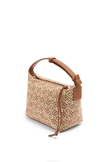 Tan/Pecan Small Cubi bag in Anagram jacquard and calfskin Loewe 84PR504 Women