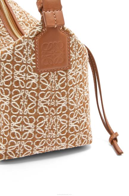 Tan/Pecan Small Cubi bag in Anagram jacquard and calfskin Loewe 84PR504 Women