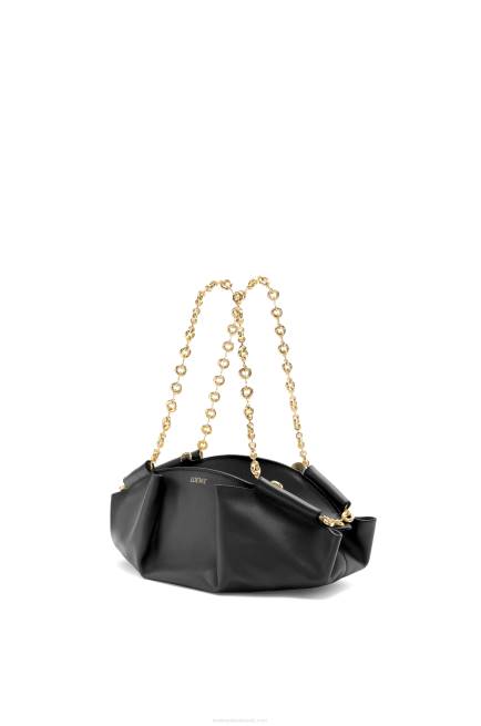 Black Small Paseo bag in shiny nappa calfskin with chain Loewe 84PR402 Women