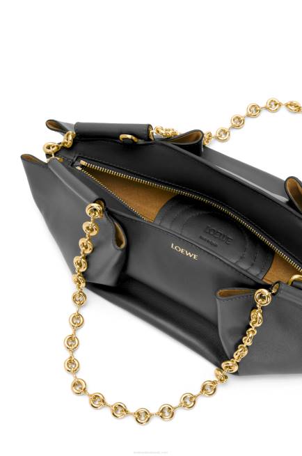 Black Small Paseo bag in shiny nappa calfskin with chain Loewe 84PR402 Women