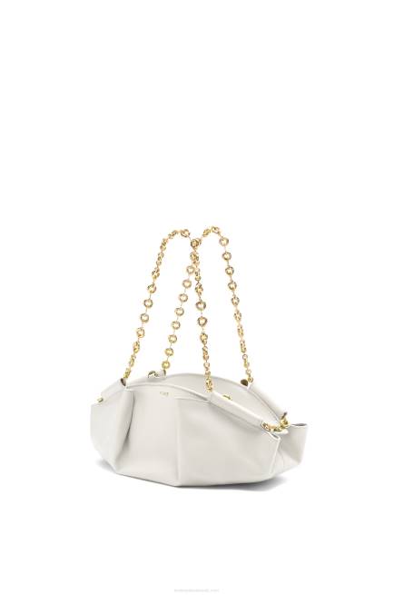 Soft White Small Paseo bag in shiny nappa calfskin with chain Loewe 84PR404 Women