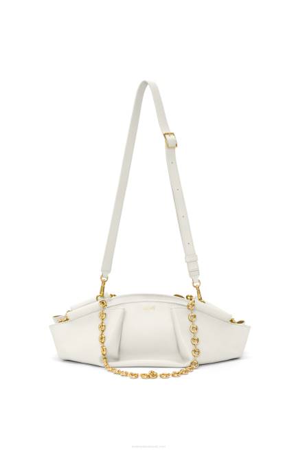 Soft White Small Paseo bag in shiny nappa calfskin with chain Loewe 84PR404 Women