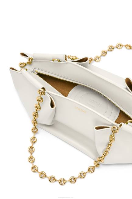 Soft White Small Paseo bag in shiny nappa calfskin with chain Loewe 84PR404 Women