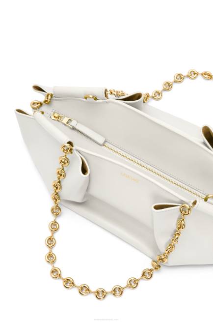 Soft White Small Paseo bag in shiny nappa calfskin with chain Loewe 84PR404 Women