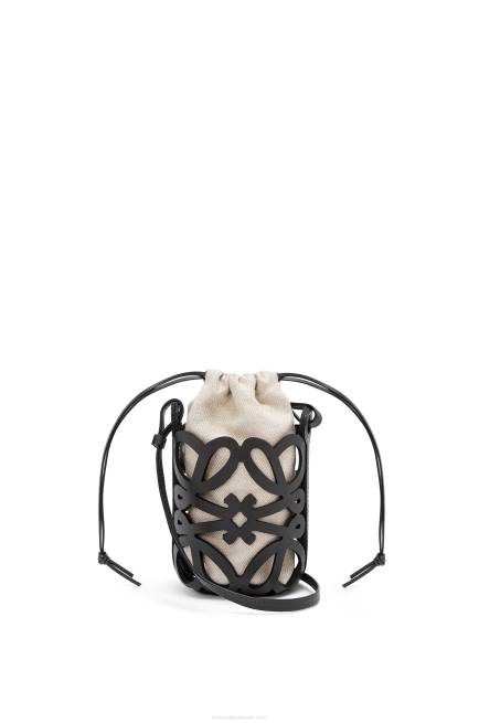 Black/Ecru Anagram cut-out pocket in classic calfskin and canvas Loewe 84PR549 Women