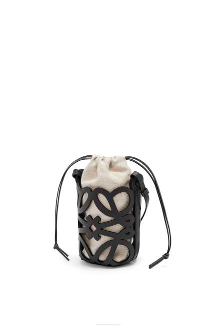 Black/Ecru Anagram cut-out pocket in classic calfskin and canvas Loewe 84PR549 Women