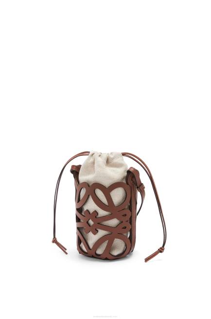 Tan/Ecru Anagram cut-out pocket in classic calfskin and canvas Loewe 84PR224 Women