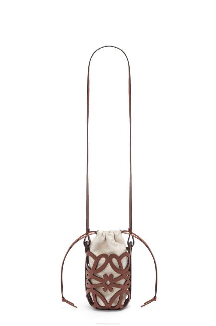 Tan/Ecru Anagram cut-out pocket in classic calfskin and canvas Loewe 84PR224 Women