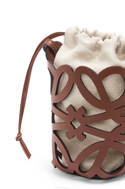 Tan/Ecru Anagram cut-out pocket in classic calfskin and canvas Loewe 84PR224 Women