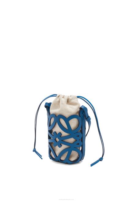 Varsity Blue Anagram cut-out pocket in classic calfskin and canvas Loewe 84PR225 Women