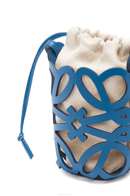 Varsity Blue Anagram cut-out pocket in classic calfskin and canvas Loewe 84PR225 Women
