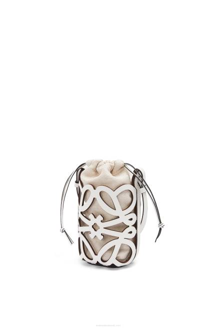 White/Ecru Anagram cut-out pocket in classic calfskin and canvas Loewe 84PR558 Women