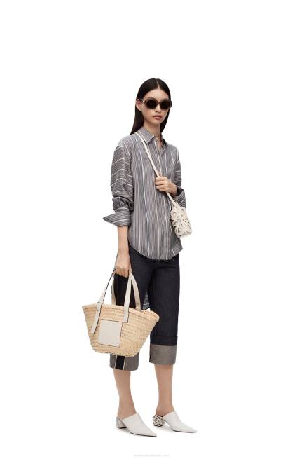 White/Ecru Anagram cut-out pocket in classic calfskin and canvas Loewe 84PR558 Women