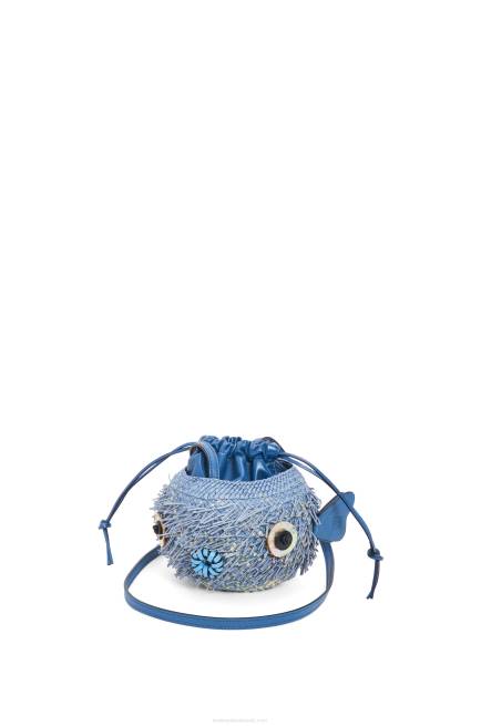 Denim Blue Blowfish pouch in iraca palm and calfskin Loewe 84PR222 Women