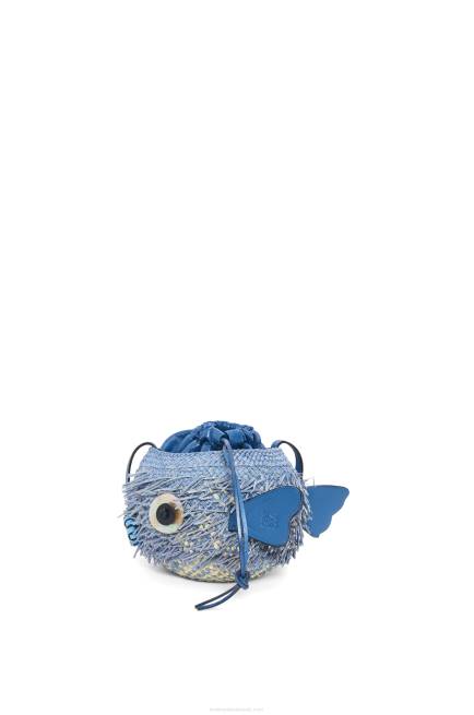 Denim Blue Blowfish pouch in iraca palm and calfskin Loewe 84PR222 Women