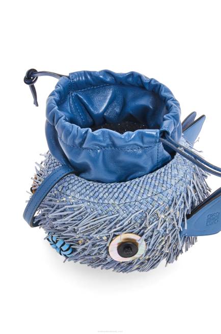 Denim Blue Blowfish pouch in iraca palm and calfskin Loewe 84PR222 Women