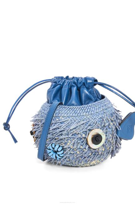 Denim Blue Blowfish pouch in iraca palm and calfskin Loewe 84PR222 Women