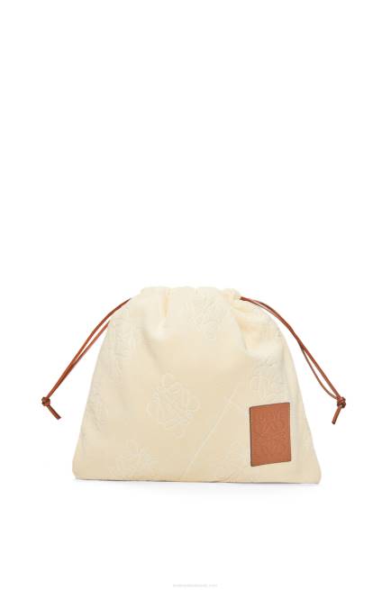 Ecru Drawstring pouch in cotton towelling Loewe 84PR583 Women