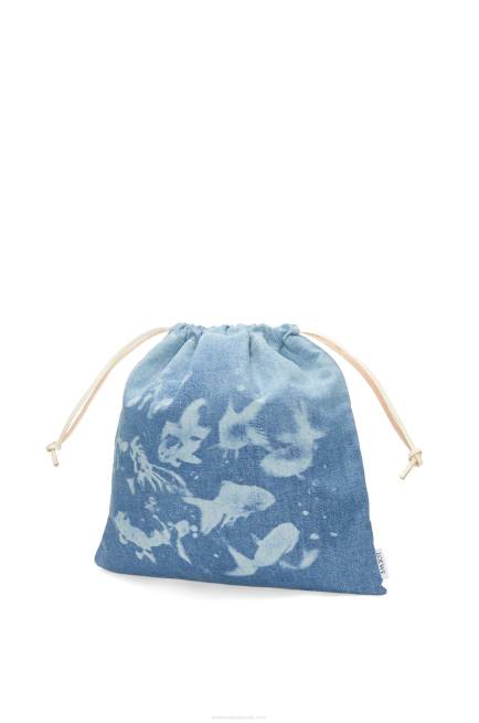 Light Blue Fish drawstring pouch in denim Loewe 84PR588 Women