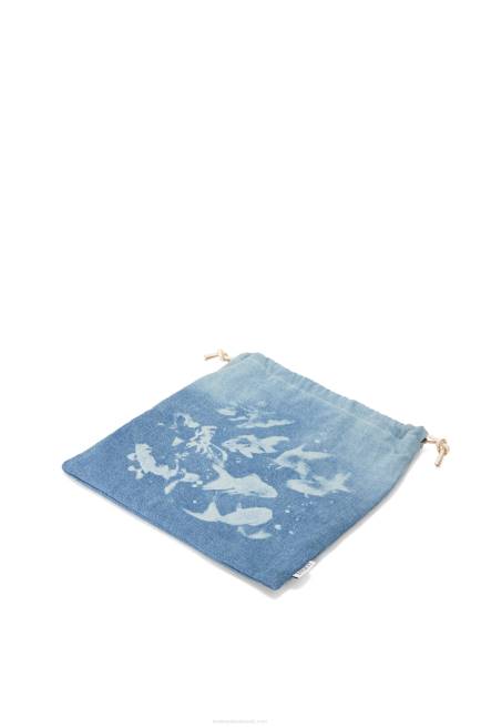 Light Blue Fish drawstring pouch in denim Loewe 84PR588 Women