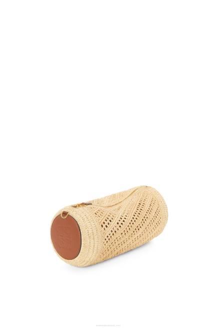Natural/Tan Bracelet pouch in raffia and calfskin Loewe 84PR378 Women