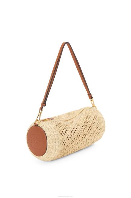 Natural/Tan Bracelet pouch in raffia and calfskin Loewe 84PR378 Women