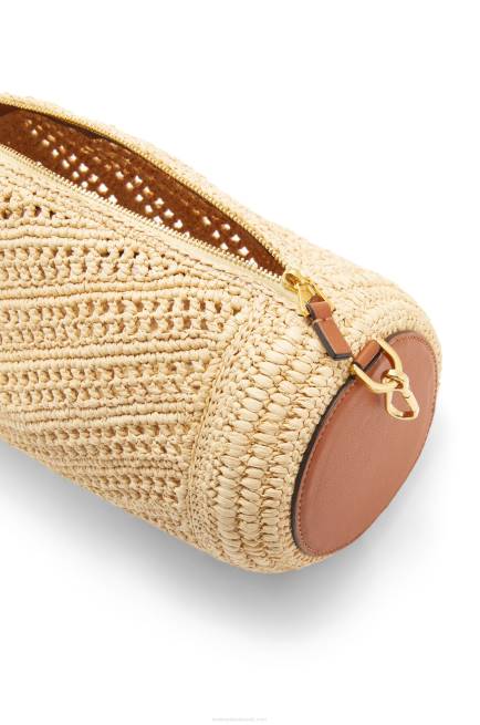 Natural/Tan Bracelet pouch in raffia and calfskin Loewe 84PR378 Women