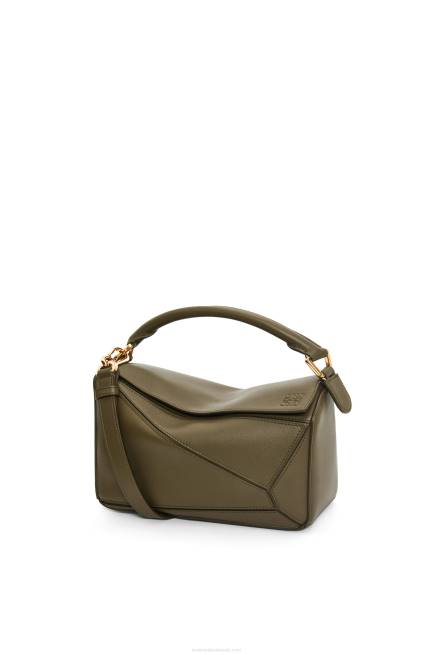 Dark Khaki Green Small Puzzle bag in classic calfskin Loewe 84PR542 Women