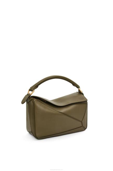 Dark Khaki Green Small Puzzle bag in classic calfskin Loewe 84PR542 Women