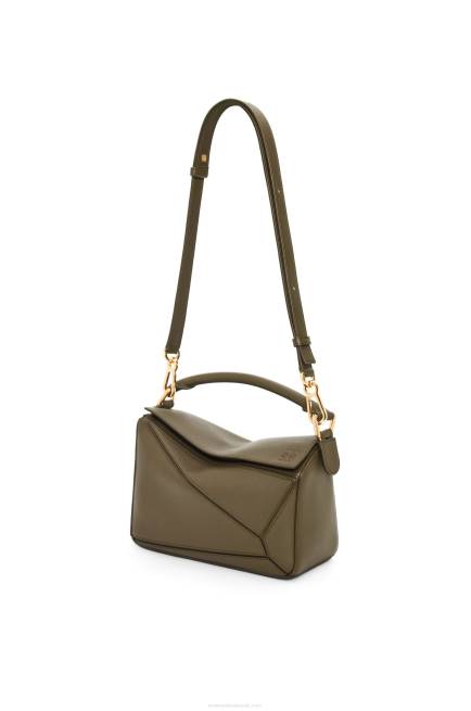 Dark Khaki Green Small Puzzle bag in classic calfskin Loewe 84PR542 Women