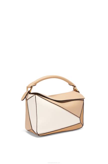 Dusty Beige/Soft White Small Puzzle bag in classic calfskin Loewe 84PR396 Women