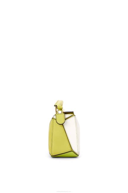 Lime Yellow/White Mini Puzzle bag in classic calfskin Loewe 84PR286 Women