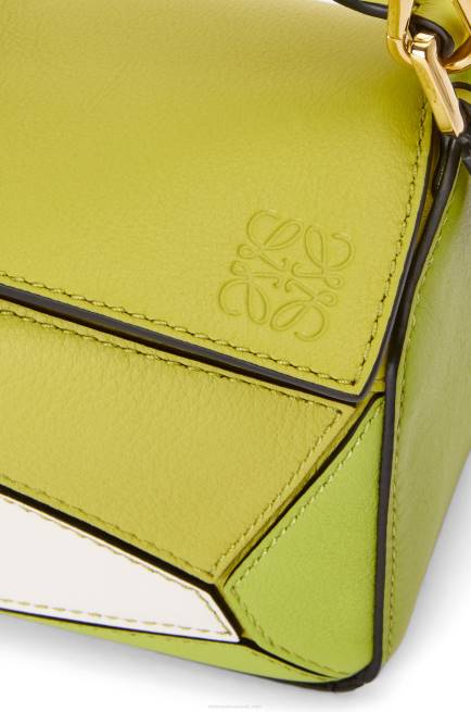 Lime Yellow/White Mini Puzzle bag in classic calfskin Loewe 84PR286 Women