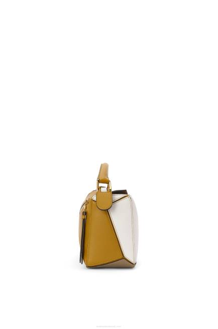 Ochre/Soft White Small Puzzle bag in classic calfskin Loewe 84PR497 Women