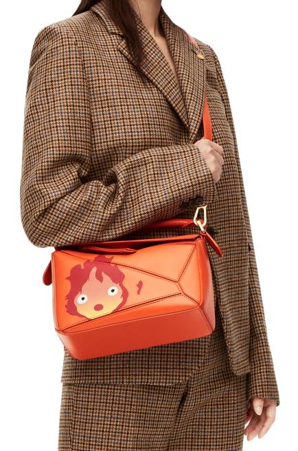 Orange Calcifer small Puzzle bag in satin calfskin Loewe 84PR441 Women
