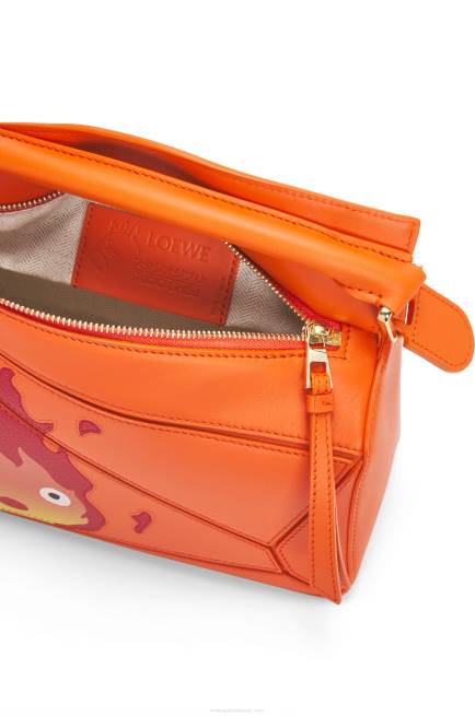 Orange Calcifer small Puzzle bag in satin calfskin Loewe 84PR441 Women