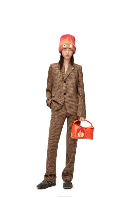 Orange Calcifer small Puzzle bag in satin calfskin Loewe 84PR441 Women