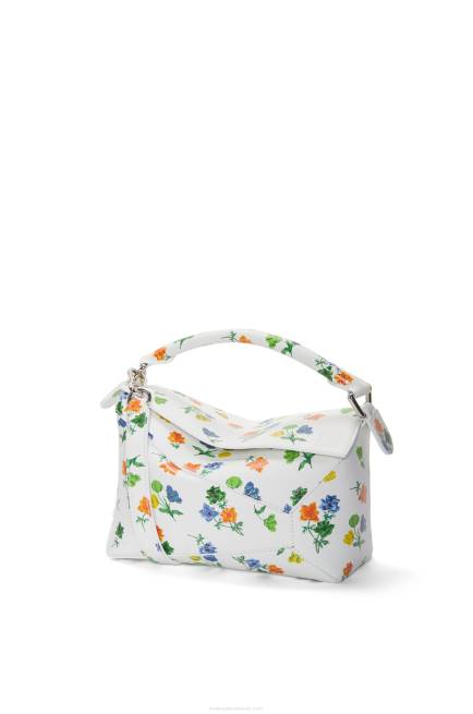 White/Multicolor Small Flower Puzzle Edge bag in satin calfskin Loewe 84PR394 Women
