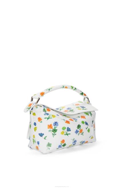 White/Multicolor Small Flower Puzzle Edge bag in satin calfskin Loewe 84PR394 Women