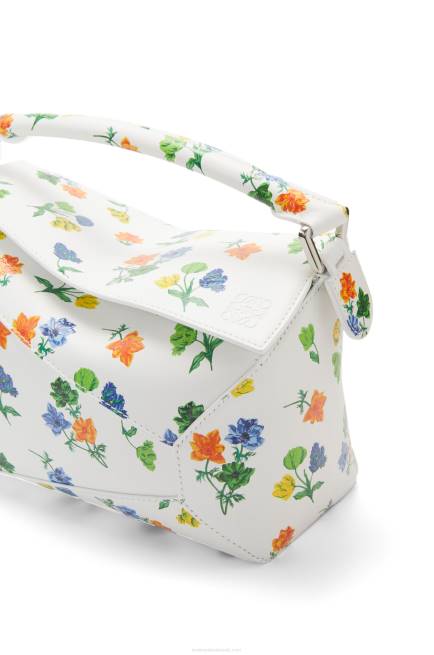 White/Multicolor Small Flower Puzzle Edge bag in satin calfskin Loewe 84PR394 Women