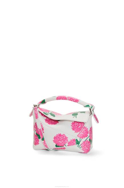 White/Pink Mini Flower Puzzle Edge bag in satin calfskin Loewe 84PR235 Women