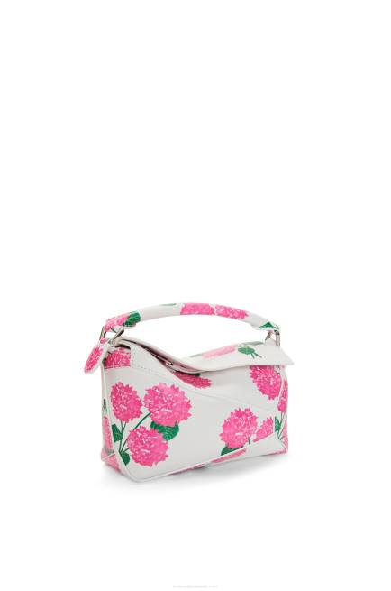 White/Pink Mini Flower Puzzle Edge bag in satin calfskin Loewe 84PR235 Women