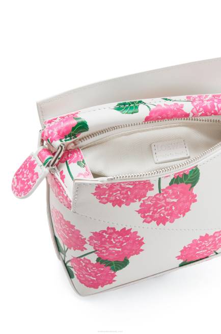 White/Pink Mini Flower Puzzle Edge bag in satin calfskin Loewe 84PR235 Women