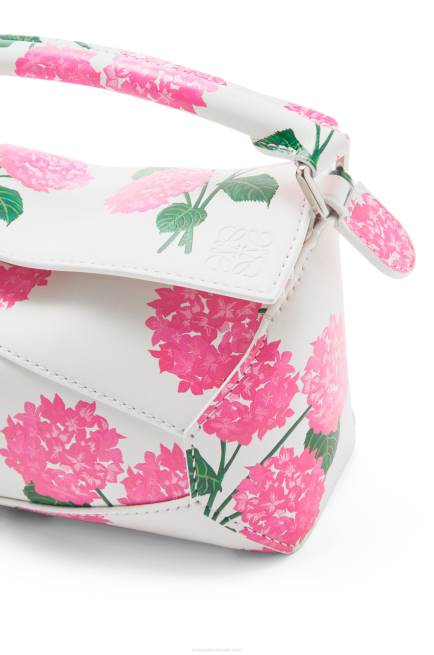 White/Pink Mini Flower Puzzle Edge bag in satin calfskin Loewe 84PR235 Women