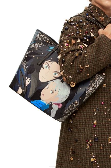 Black Howl T Tote bag in Anagram jacquard and calfskin Loewe 84PR188 Women