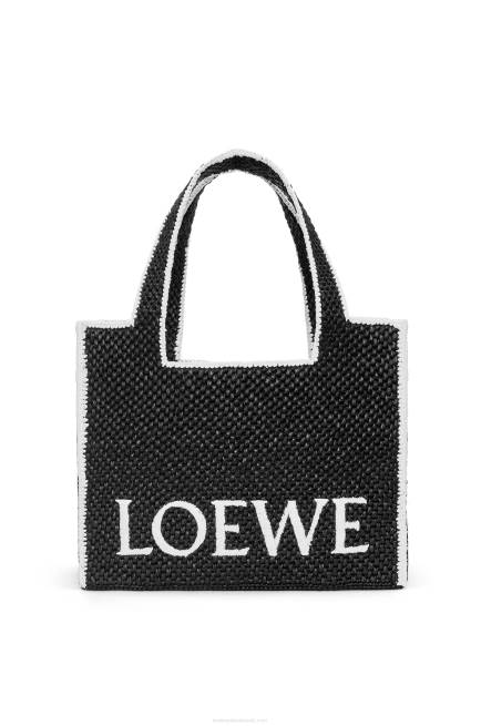 Black Large Font Tote in raffia Loewe 84PR11 Women